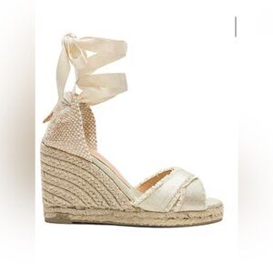 Castañer Bluma Champagne Patina Gold Fringe Wedge Espadrilles 40 US 9.5